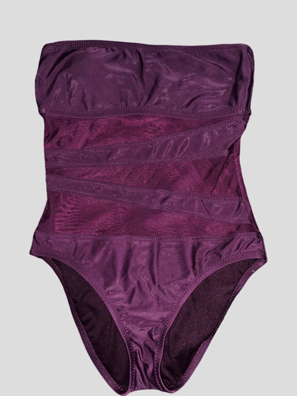 Sz.S*Purple One-Piece Strapless Swimsuit--Semi-Sheer Panels